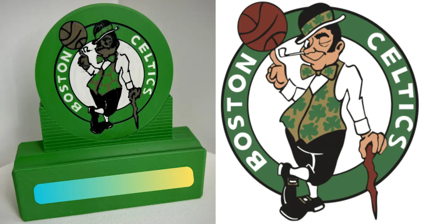 printed Celtics card stand in left pane, and the target logo in the right